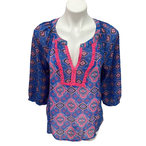 BP Womens Ruffle Denim Jacket Top Combo Size Small Blue Pink Pockets - Picture 6 of 12